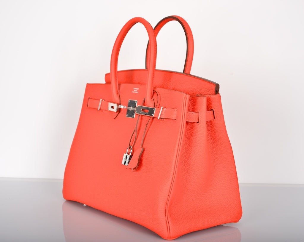 NEW COLOR ! HERMES BIRKIN BAG 35CM CAPUCINE PALLADIUM HARDWAR

As always, another one of my fab finds, Hermes 30cm Birkin in beautiful NEW color CAPUCINE  35CM, TOGO leather with PALLADIUM HARDWARE hardware

This bag comes with lock, keys,