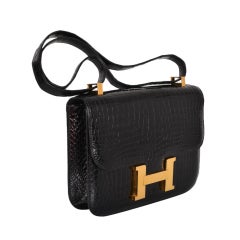 MUSTHAVE HERMES CONSTANCE BAG CROCODILE BLACK WITH GOLD 23CM