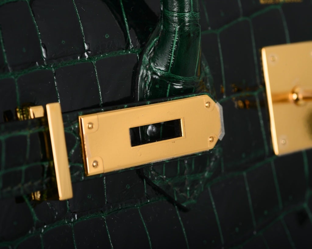 EPIC... HERMES BIRKIN BAG 35CM VERT FONCE CROCODILE POROSUS GOLD 3