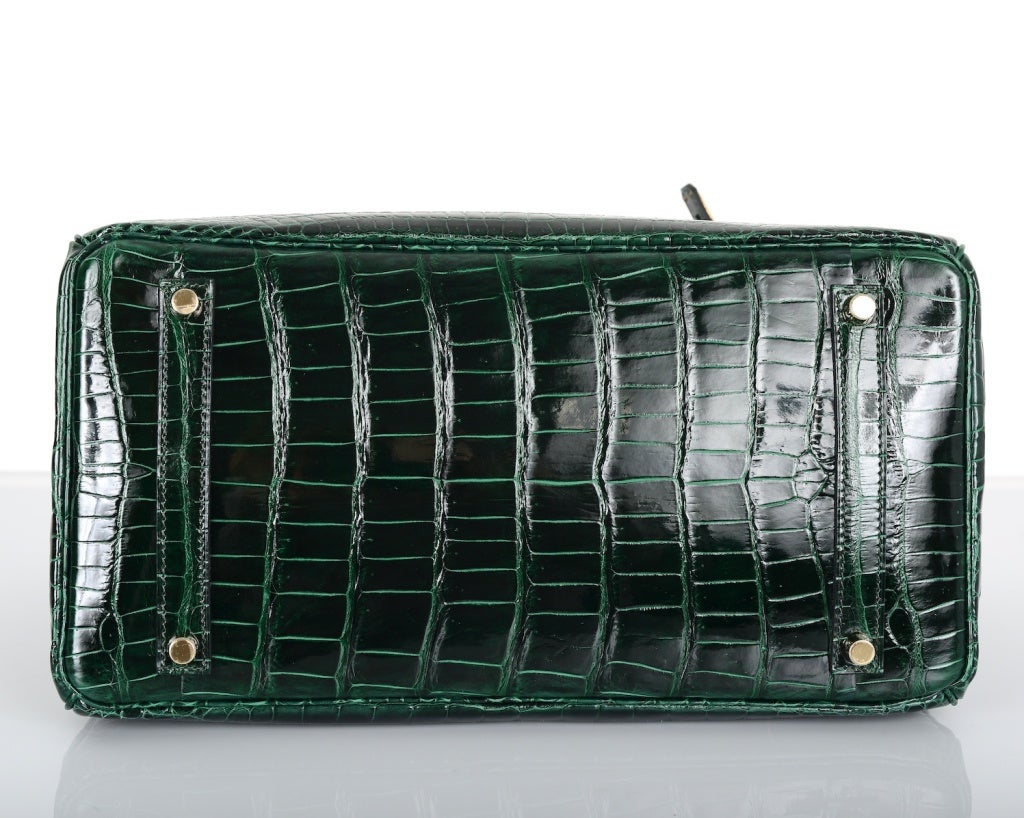 EPIC... HERMES BIRKIN BAG 35CM VERT FONCE CROCODILE POROSUS GOLD 4