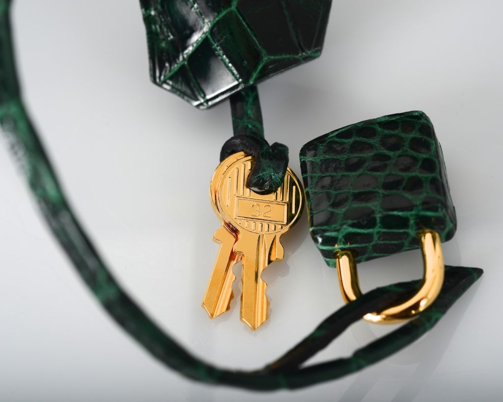 EPIC... HERMES BIRKIN BAG 35CM VERT FONCE CROCODILE POROSUS GOLD 5