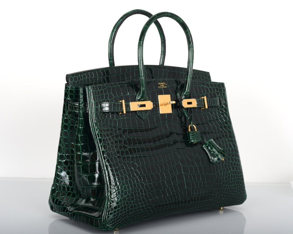EPIC... HERMES BIRKIN BAG 35CM VERT FONCE CROCODILE POROSUS GOLD 6