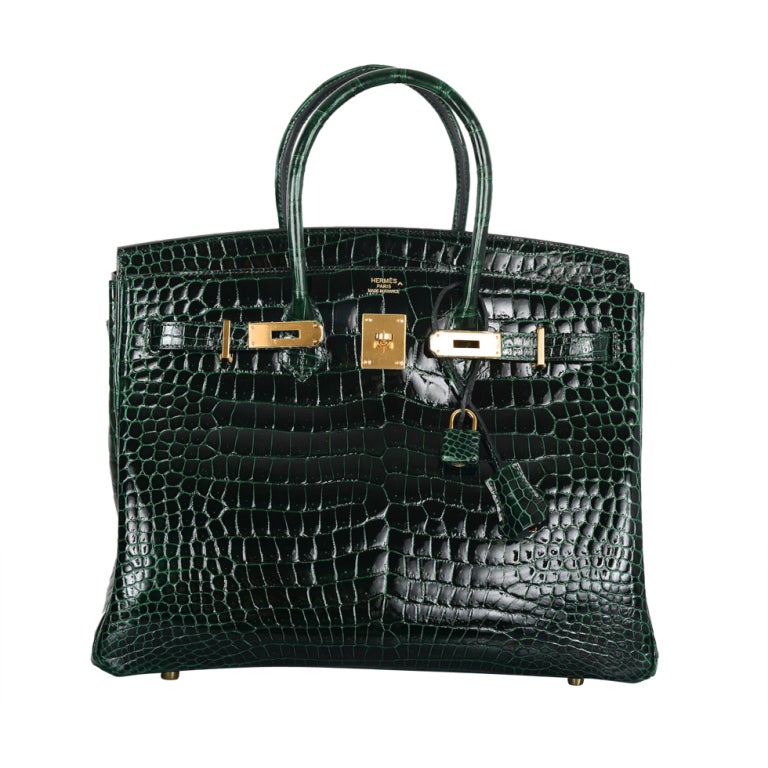 EPIC... HERMES BIRKIN BAG 35CM VERT FONCE CROCODILE POROSUS GOLD