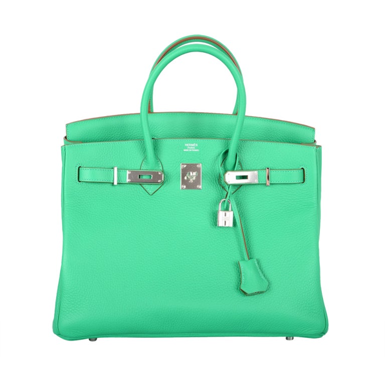 HEADS WILL TURN HERMES BIRKIN BAG 35CM MENTHE MINT PALL HARDWARE