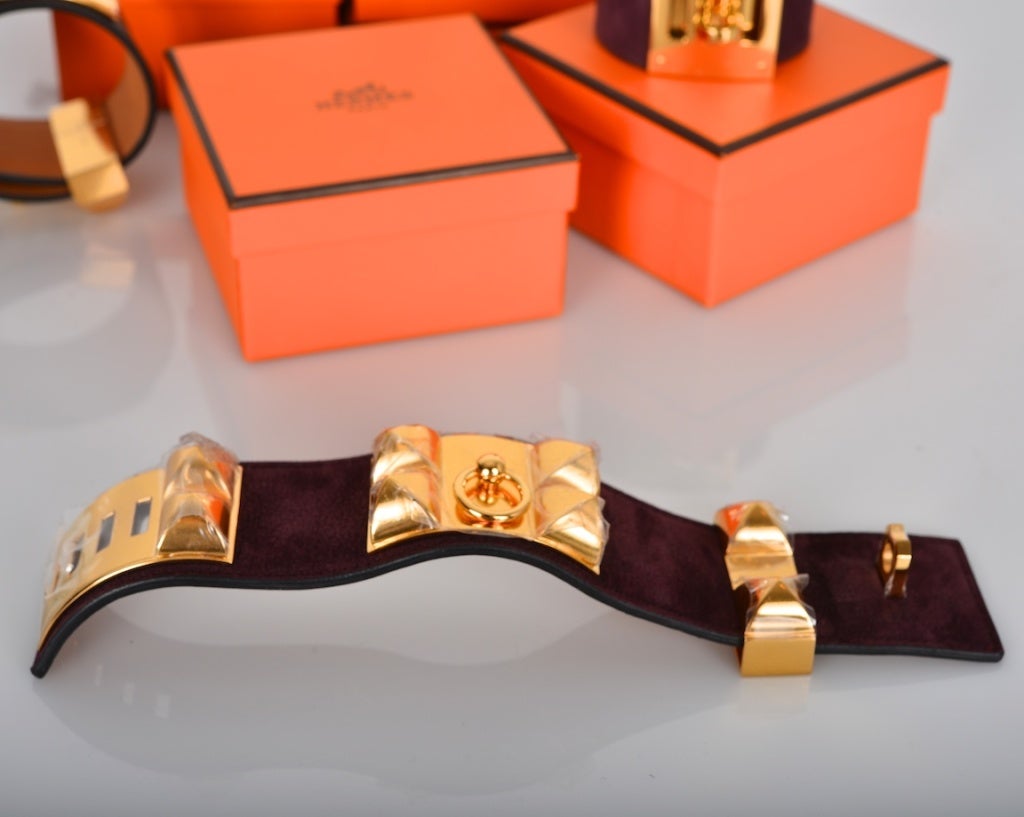 Hermès Prune Suede & Gold CDC Collier de Chien Bracelet 1