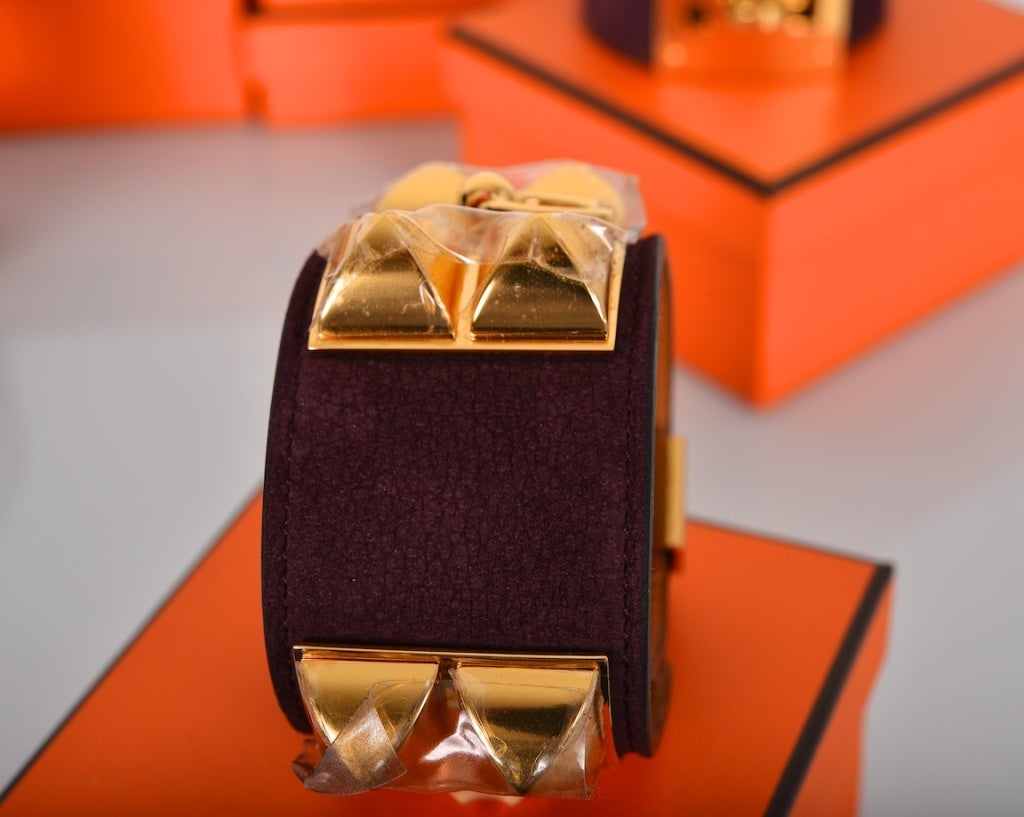 Hermès Prune Suede & Gold CDC Collier de Chien Bracelet 3