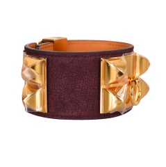 Hermès Prune Suede & Gold CDC Collier de Chien Bracelet