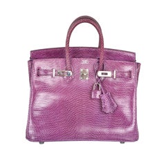 Hermès - Sac Birkin 25 cm en lézard violet - Matériel Palladium