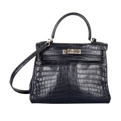 FOR COLLECTORS HERMES KELLY BAG 28CM GREY BLUE CROCODILE MATTE P