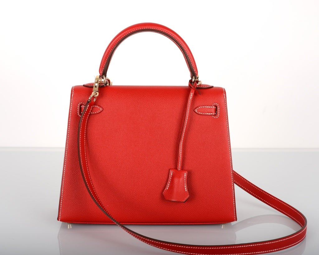 HERMES KELLY 25CM ROUGE CASAQUE EPSOM WITH BLUE THALASSA INSIDE 7