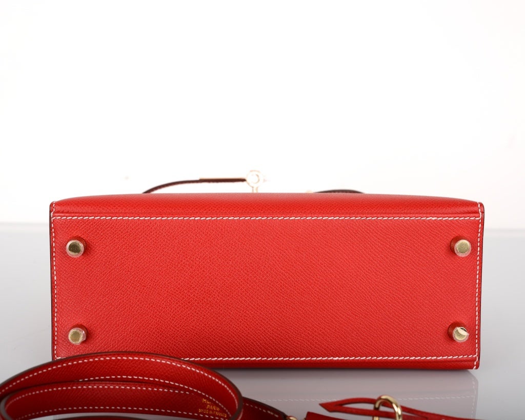 HERMES KELLY 25CM ROUGE CASAQUE EPSOM WITH BLUE THALASSA INSIDE 4