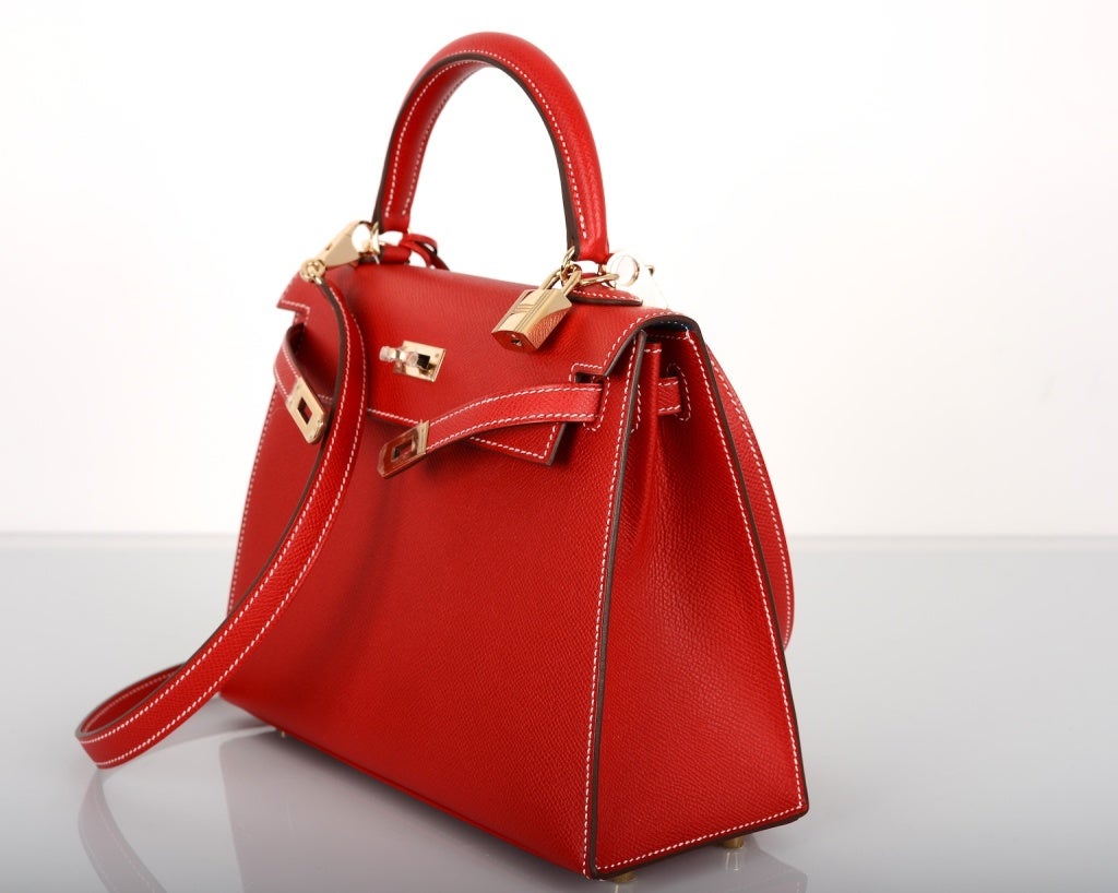 HERMES KELLY 25CM ROUGE CASAQUE EPSOM WITH BLUE THALASSA INSIDE 6