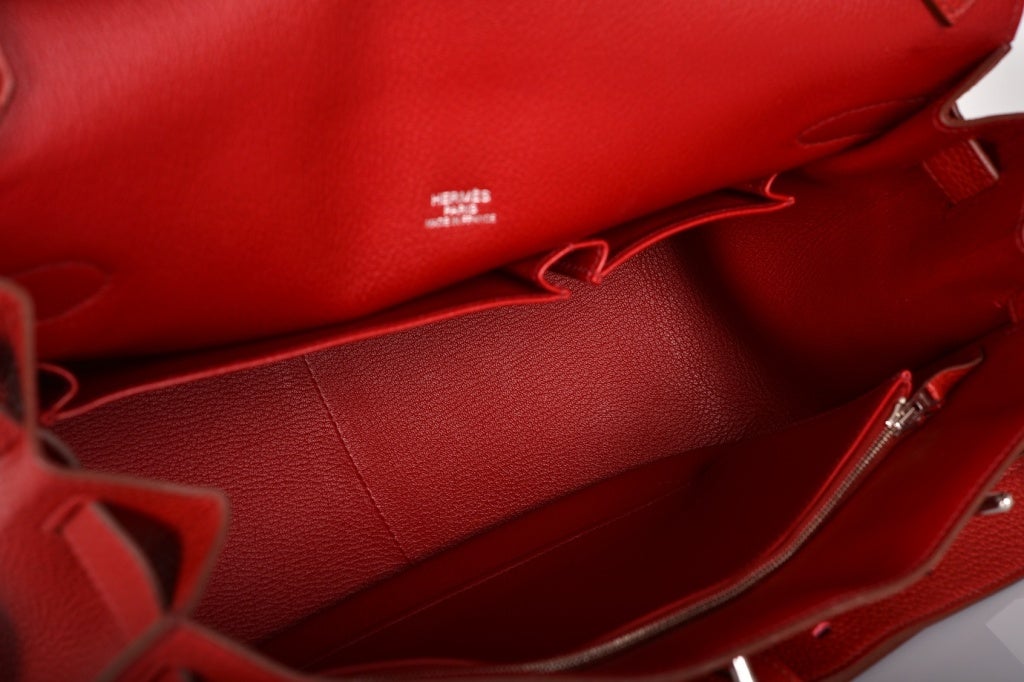 HERMES BIRKIN BAG RED HOT ROUGE GARANCE JYPSIERE / GYPSY 34cm at 1stDibs