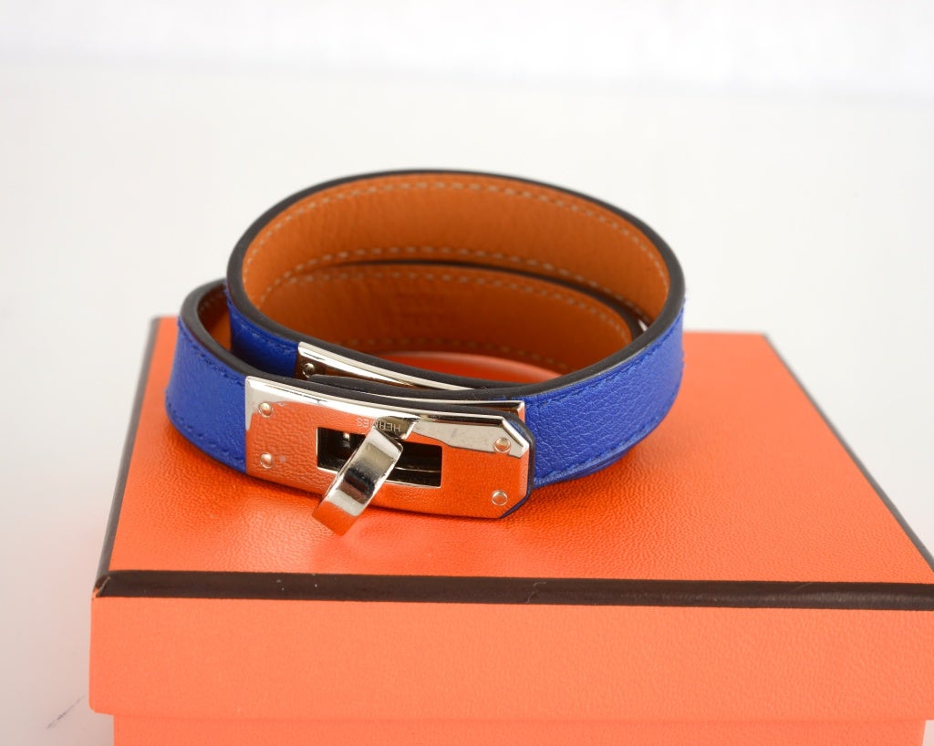 JF HERMES KELLY DOUBLE TOUR BRACELET BLUE ELECTRIC & PALLADIUM