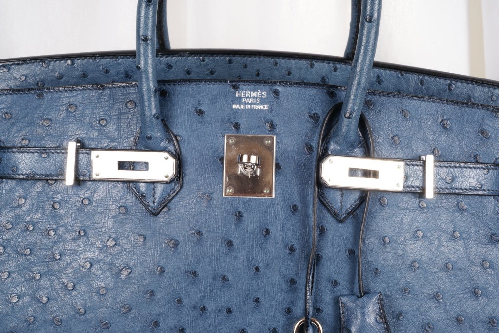 Hermes Birkin Bag 35cm Collectors Blue Roi Ostrich Palladium HW 2