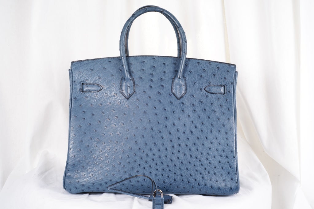 Hermes Birkin Bag 35cm Collectors Blue Roi Ostrich Palladium HW 1