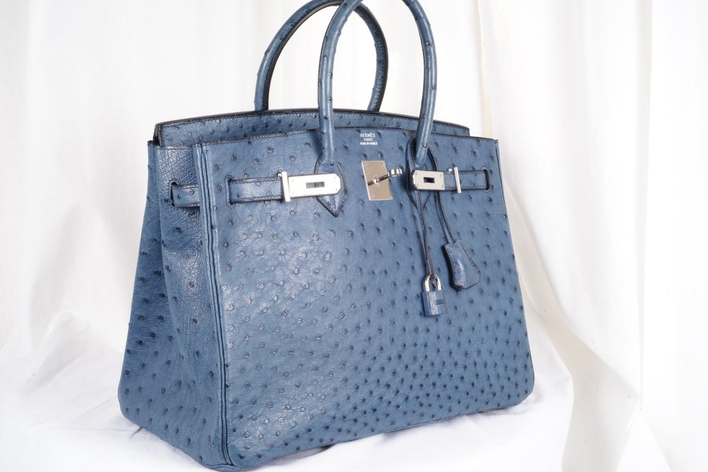Women's Hermes Birkin Bag 35cm Collectors Blue Roi Ostrich Palladium HW