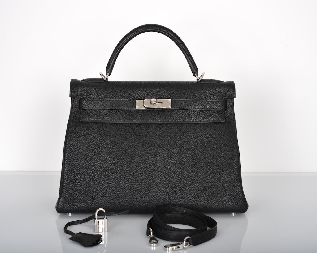 FOREVER CLASSIC HERMES KELLY BAG 32cm BLACK TOGO PALLADIUM HW For Sale 1