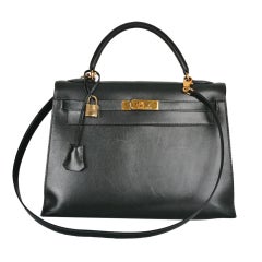 HERMES 32CM KELLY BAG VERT FONCE BOX CALF SELLIER JF BEST BET!