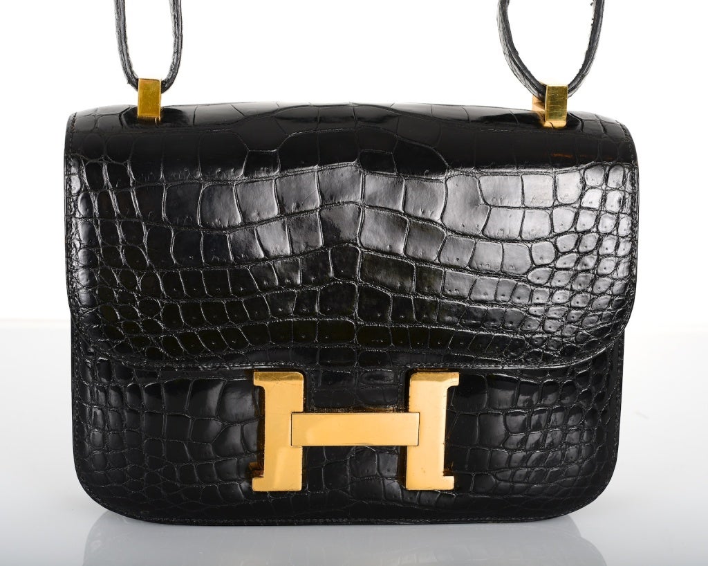 HERMES CONSTANCE BAG CROCODILE BLACK WITH GOLD 23CM MUST HAVE at ...  