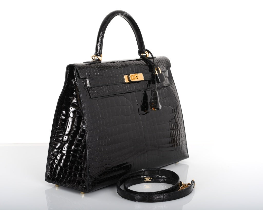 HERMES KELLY BAG 35CM BLACK CROCODILE POROSUS GOLD HARDWARE
