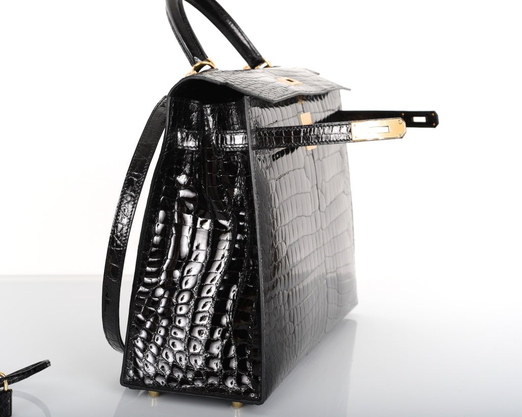 HERMES KELLY BAG 35CM BLACK CROCODILE POROSUS GOLD HARDWARE 5