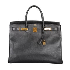 HERMES 40CM BIRKIN BAG BLACK WITH GOLD HARDWARE ARDENNE LEATHER