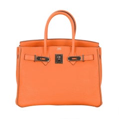 VERY SPECIAL HERMES BIRKIN BAG 30CM HOT ORANGE WITH BROWN PIPING