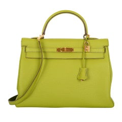 GREEN APPLE HERMES KELLY 35CM VERT ANIS WITH GOLD HARDWARE