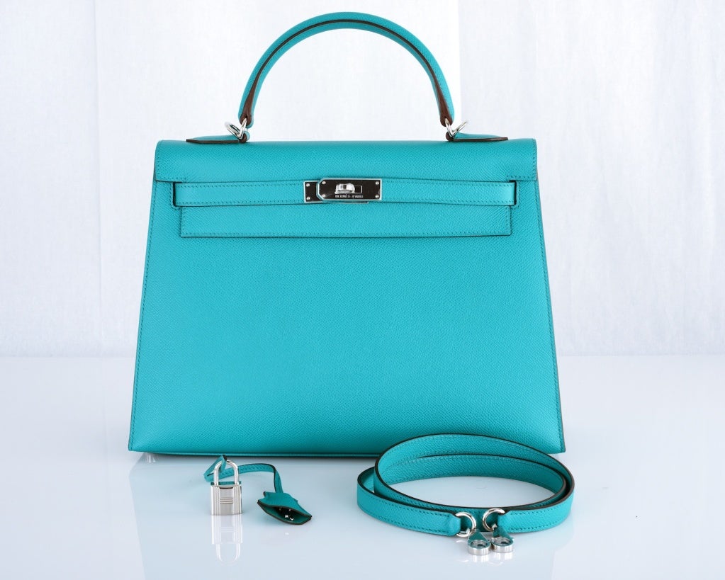 Gorgeous HERMES KELLY BAG 35CM BAG BLUE PAON EPSOM PHW at 1stdibs