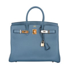 NEW COLOR HERMES 35CM BIRKIN BAG BLUE TEMPETE WITH GOLD HARDWARE