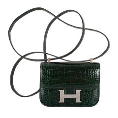 IMPOSSIBLE FIND! HERMES CONSTANCE BAG CROCODILE VERT FONCE MICRO