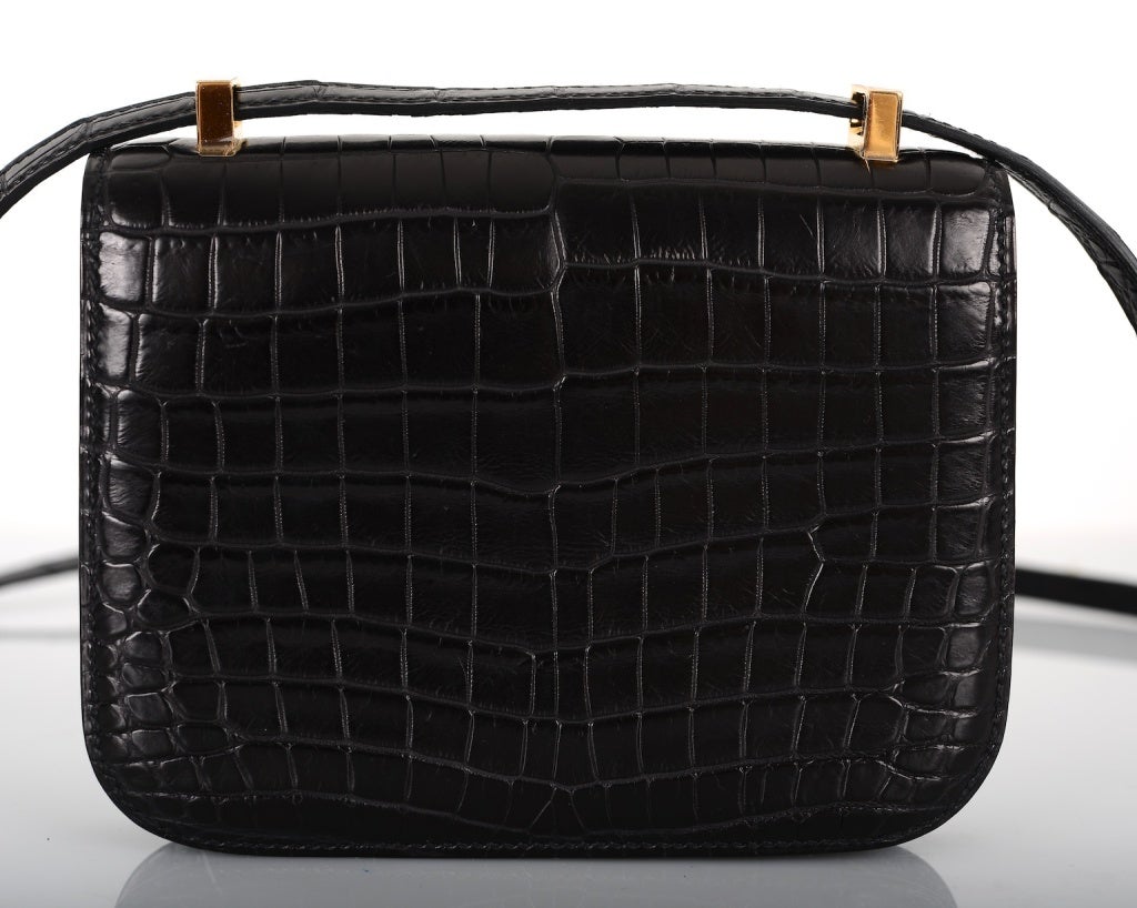 HERMES CONSTANCE BAG BLACK CROCODILE MICRO MINI W GOLD HARDWARE 3