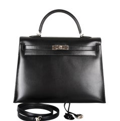 HERMES KELLY BAG 35CM BLACK BOX LEATHER MINT PALLADIUM HARDWARE HERMES KELLY BAG 35CM BLACK BOX LEATHER MINT PALLADIUM HARDWARE