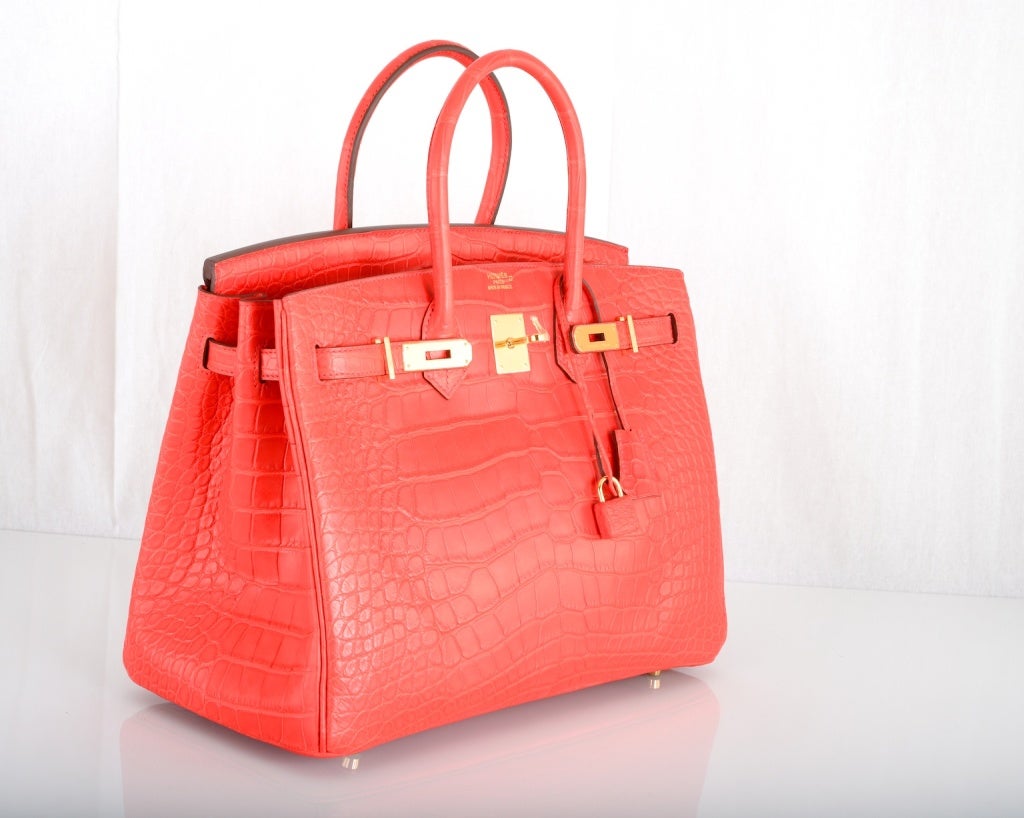 HERMES BIRKIN BAG GERANIUM 35cm CROCODILE MATTE RED GOLD HW WOW at ...