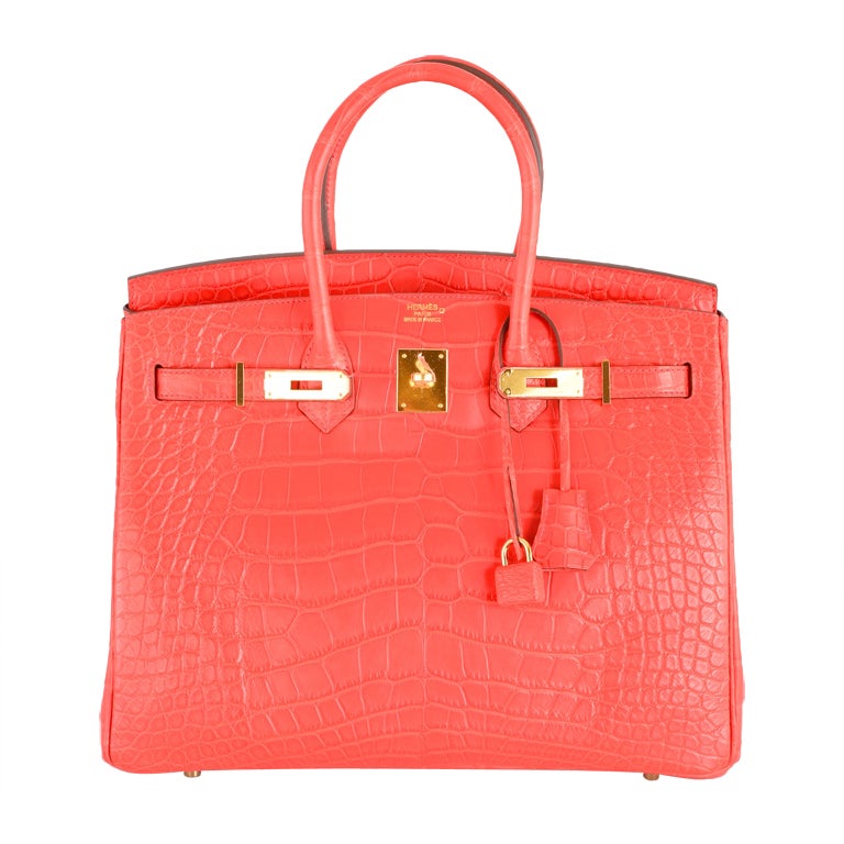 HERMES BIRKIN BAG GERANIUM 35cm CROCODILE MATTE RED GOLD HW WOW
