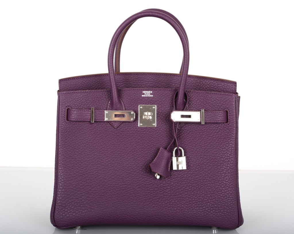 As always, another one of my fab finds, Hermes 30cm NEW COLOR CASSIS BIRKIN FJORD LEATHER PALLADIUM HARDWARE!

THIS BAG WILL TAKE YOUR BREATH AWAY TRULY A MASTER PIECE!

This bag comes with lock, keys, clochette, a sleeper for the bag, and rain