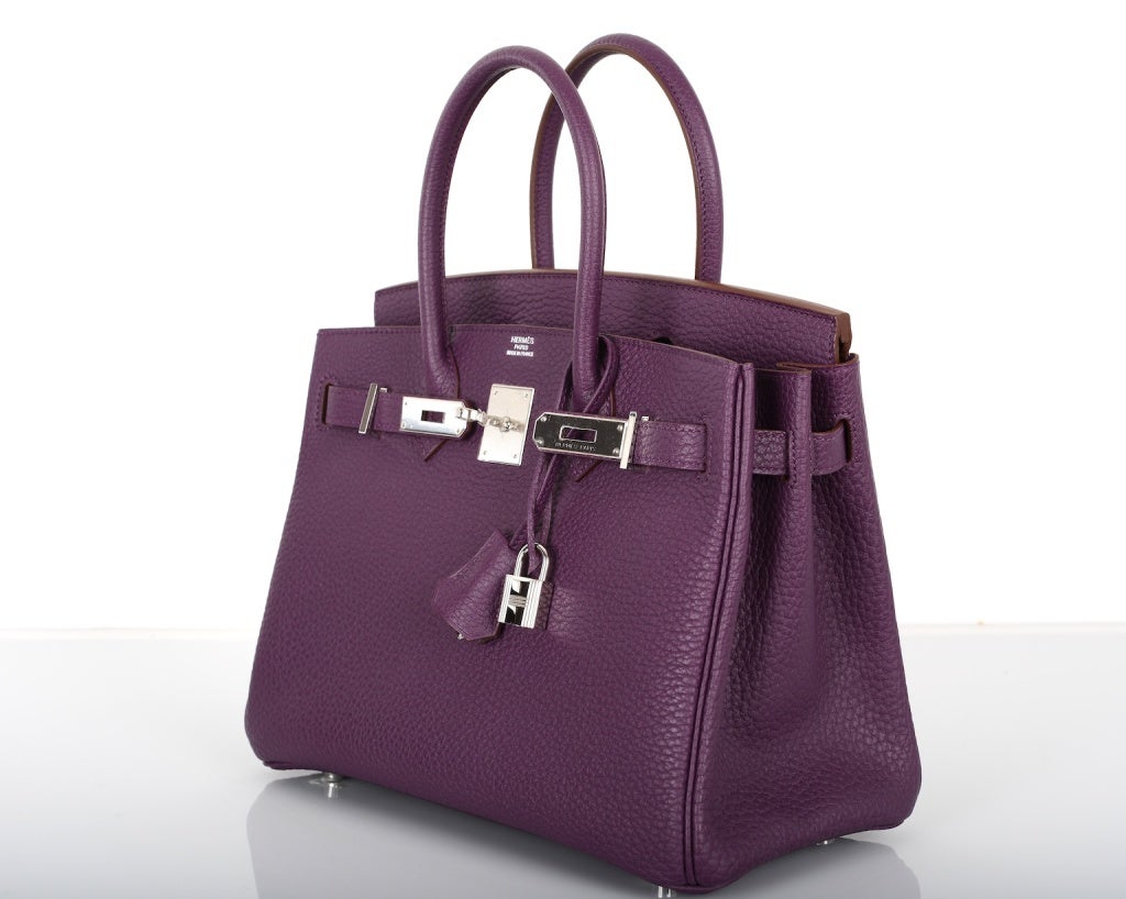 NEW COLOR HERMES BIRKIN BAG 30 CM CASSIS FJORD WITH PHW at 1stDibs ...