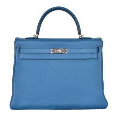 HERMES KELLY BAG 35cm BLEU DE GALICE WITH PALLADIUM TOGO