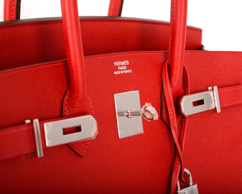 NEW CANDY COLOR! HERMES BIRKIN BAG 35CM RED ROUGE CASAQUE W PALL 7