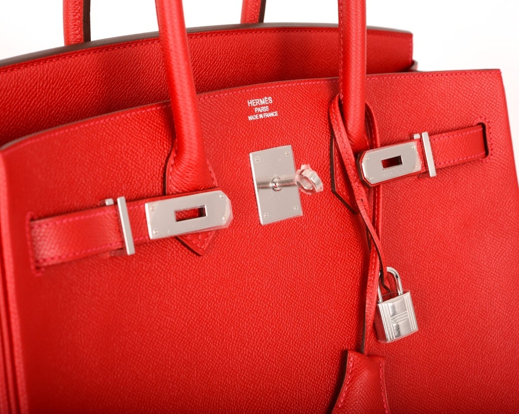 Women's NEW CANDY COLOR! HERMES BIRKIN BAG 35CM RED ROUGE CASAQUE W PALL