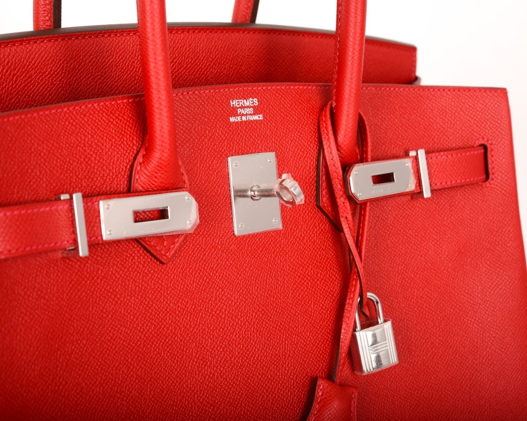 NEW CANDY COLOR! HERMES BIRKIN BAG 35CM RED ROUGE CASAQUE W PALL ...  