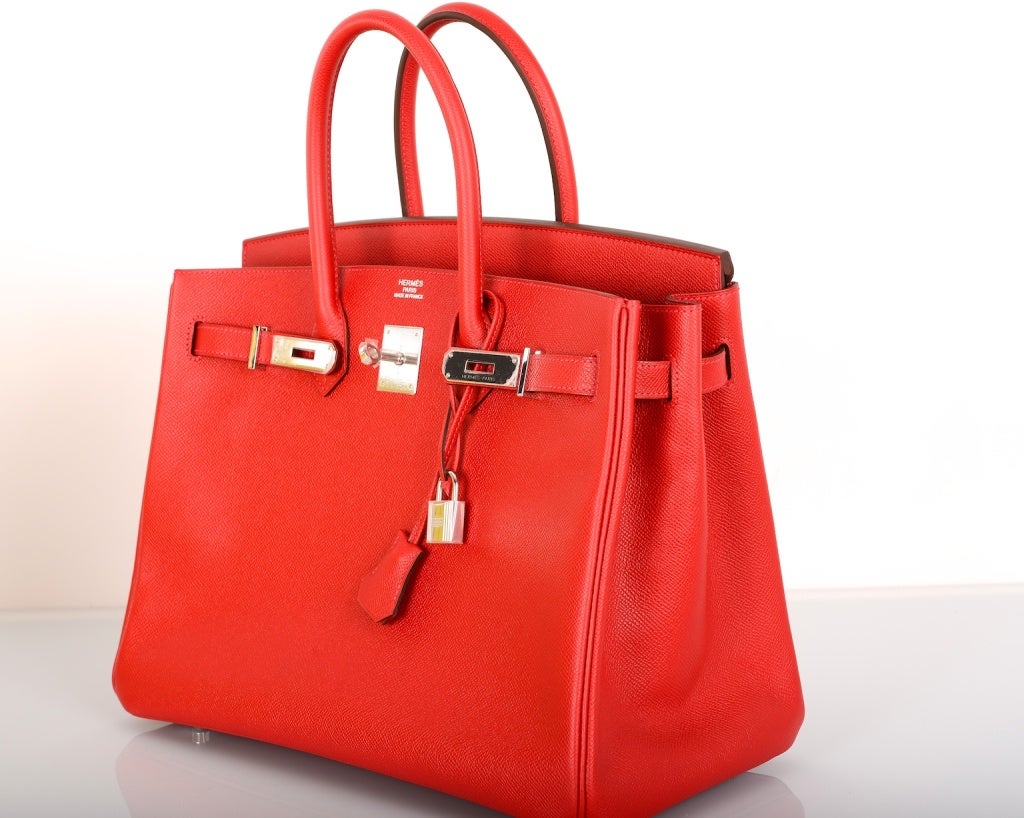 NEW CANDY COLOR! HERMES BIRKIN BAG 35CM RED ROUGE CASAQUE W PALL 4