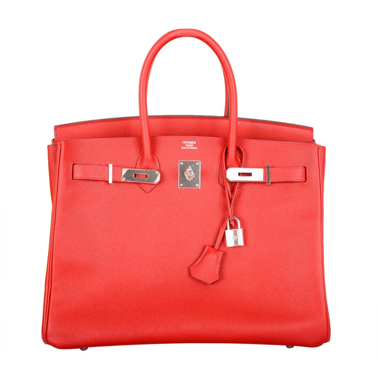 NEW CANDY COLOR! HERMES BIRKIN BAG 35CM RED ROUGE CASAQUE W PALL at 1stdibs