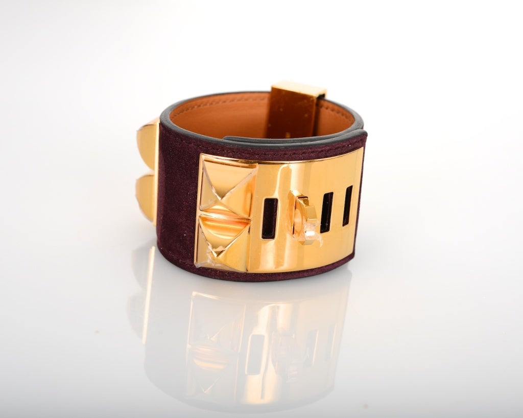ONLY ON JF! PRUNE HERMES CDC SUEDE COLLIER de CHIEN CDC w GOLD