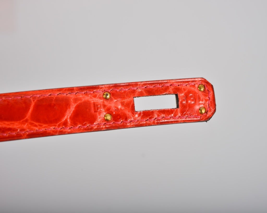 On Fire! Hermes Kelly Cut Geranium Crocodile Bag Clutch Pochette 3