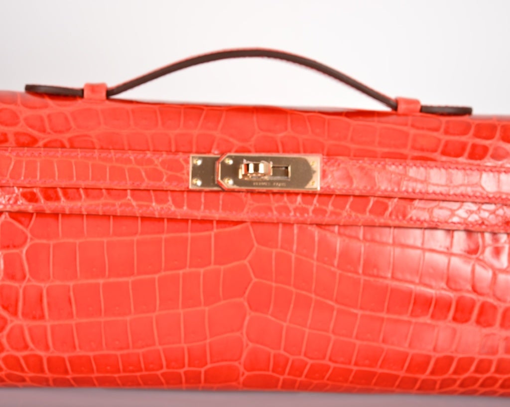 On Fire! Hermes Kelly Cut Geranium Crocodile Bag Clutch Pochette ...  