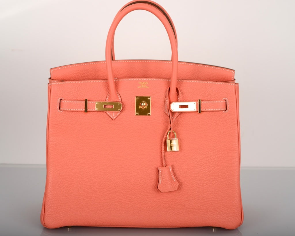 New Stunning Color Hermes Birkin Bag Crevette Gorgeous Gold Hardware

As Always, Another One Of My Fab Finds, Hermes 35Cm New For 2013 Crevette Gorgeous Birkin  With Incredible White Contrast Stitching Birkin Togo Leather With Gold Hardware