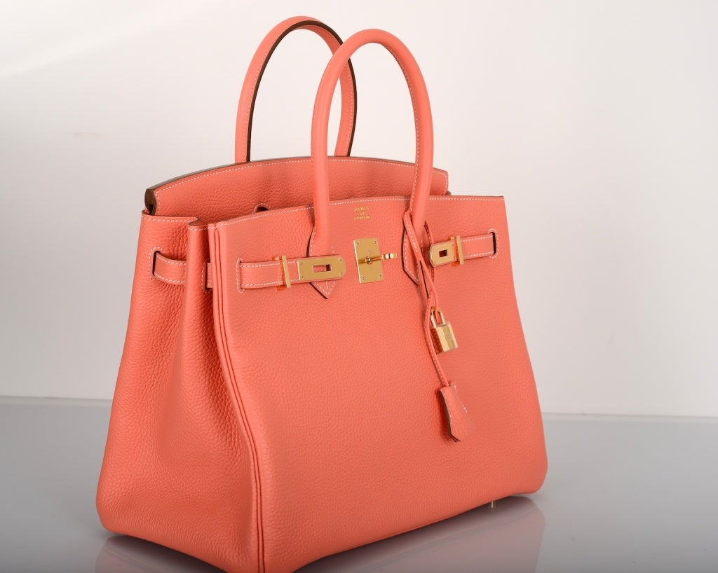 Stunning Color Hermes Birkin Bag 35Cm Crevette Gorgeous Gold Hw In New Condition In NYC Tri-State/Miami, NY