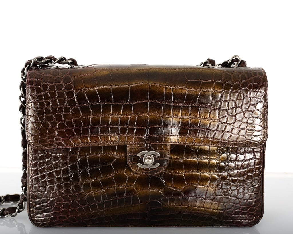 36K Runway Chanel Jumbo Flap Bag Crocodile Bronze Incredible 1